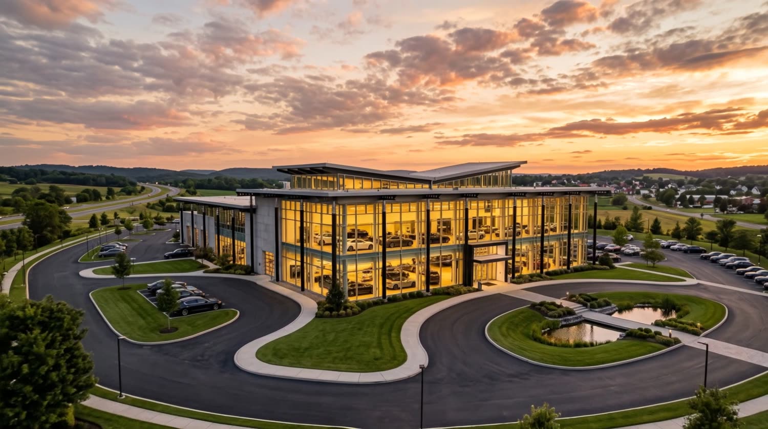 Flagship-Autohaus mit Glasarchitektur
